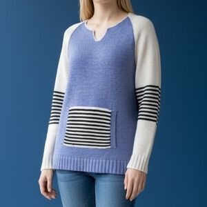 VTG FIA ITALIA Baby Blue Colorblock Striped Handloomed Fisherman Sailor Sweater